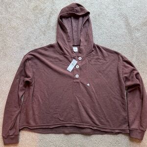 American Eagle Outfitters Brown Hooded Top with Buttons